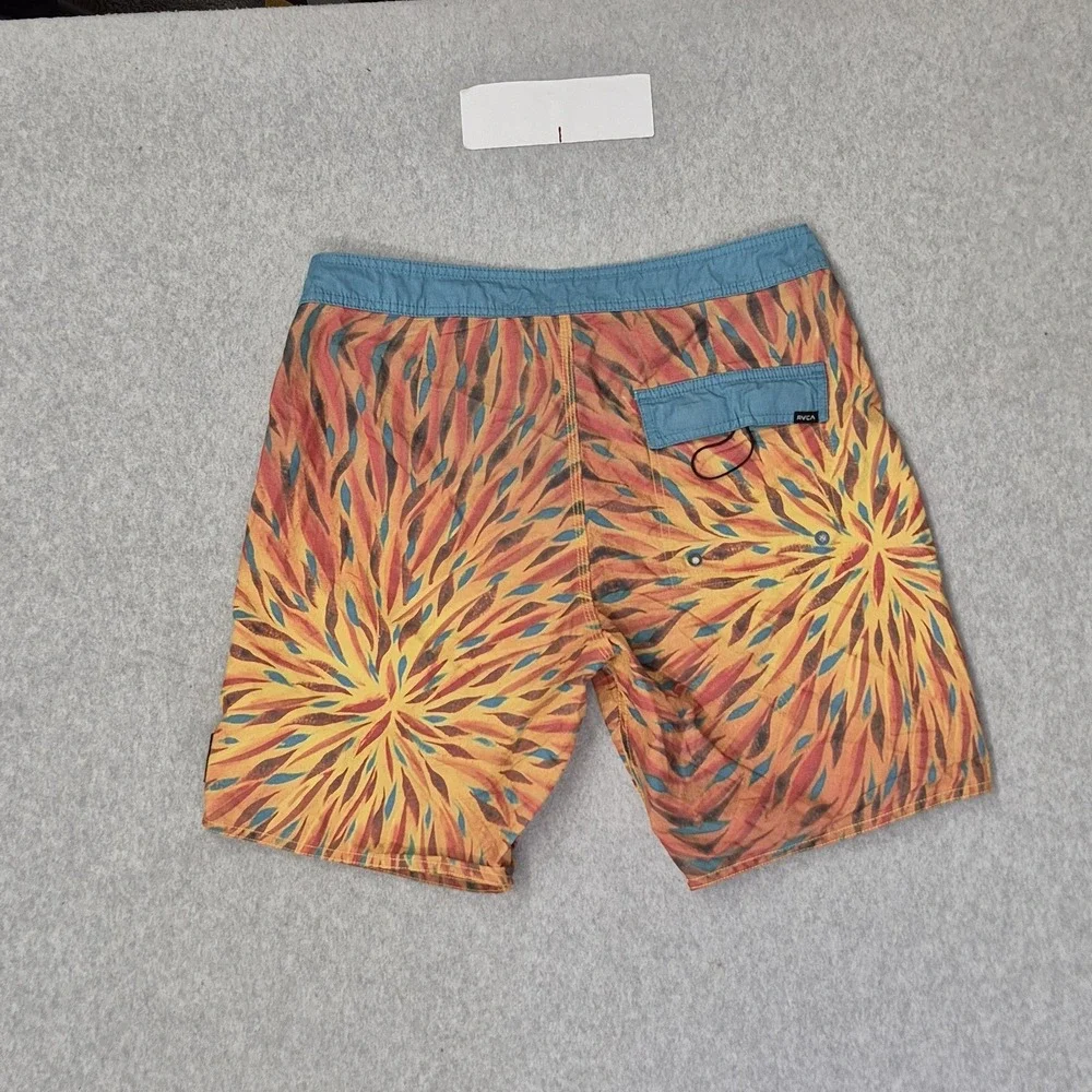 RVCA Men Shorts 32 Orange Nylon Polyester Swimwear Geometric TAKAO NIIKURA